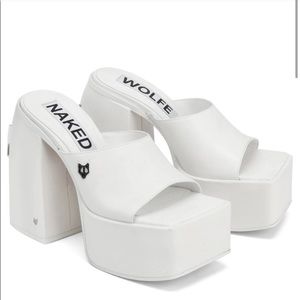 Naked Wolfe Jenna White Leather Platform Heels